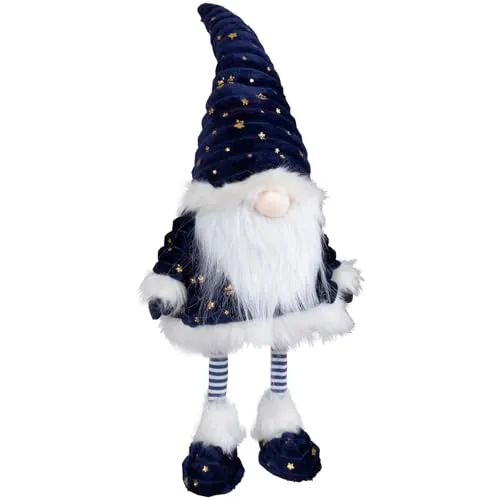 Christmas Paradise Wackelwichtel 45cm (62cm) - Weihnachtlicher Zierschmuck, handgefertigter Wichtel in blau-weißen Design mit goldenen Sternchen, sorgt für festliche Stimmung und wackelt beim Anstupsen.