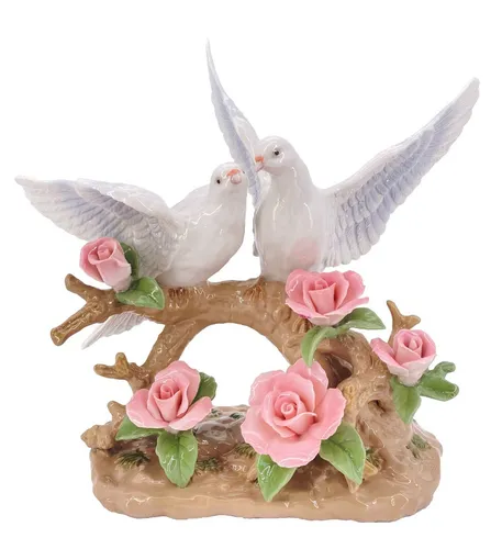 abc HOME Dekofigur Taubenpärchen - Porzellan - Figuren, Skulpturen & Statuen - Aufwendig gestaltete Dekofigur aus Porzellan mit besonderen Details, ideal für Vogel-Liebhaber und als elegantes Wohnaccessoire.