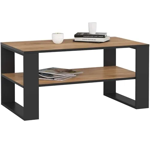 AKORD Couchtisch Holz Alex mit Regal, 92x45x53cm - Beistelltisch fürs Wohnzimmer mit minimalistischem Design und zusätzlichem Stauraum für Magazine und Accessoires. Ideal für moderne Wohnkonzepte.