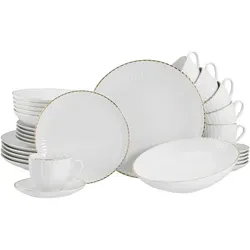 CreaTable Allegra Goldband 30-tlg. Kombiservice - Kombiservice für stilvolle Anlässe: 30-teiliges Porzellan-Set mit elegantem Goldrand, spülmaschinen- und mikrowellengeeignet. Perfekt für jeden Einsatz!