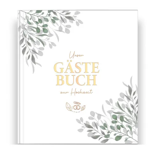 LEAF & GOLD Notizbuch Gästebuch Hochzeit - Elegantes Gästebuch mit Goldfolienprägung, 50 Seiten für persönliche Einträge und 4 abwechslungsreiche Gästeseiten für unvergessliche Erinnerungen an euren Hochzeitstag.