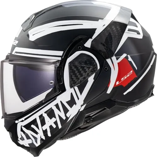 LS2 FF910 Advant II Tape Klapphelm, schwarz-weiss, Größe M - Motorradhelm mit Coolmax Innenfutter, kratzfestem Max Vision Visier und integriertem Sonnenvisier – ideal für komfortable Fahrten.