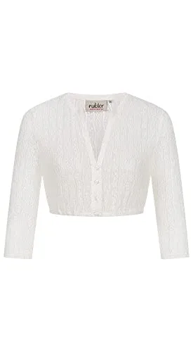Nübler Dirndlbluse Damen Juna - Elegante Trachtenbluse mit Spitze - Dirndlbluse für Damen aus transparenter Spitze mit V-Ausschnitt und elastischem Saum, ideal für Oktoberfest und festliche Anlässe.