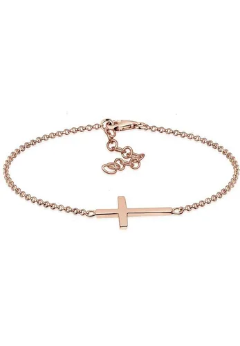 Elli Armband Kreuz Horizontal Schlicht 925 Silber rosa 17 cm - Elegantes Armschmuck aus 925 Silber in Roségold, 17 cm lang, mit stilvollem Kreuzdesign und sicherem Karabinerverschluss - perfekt für jeden Anlass.