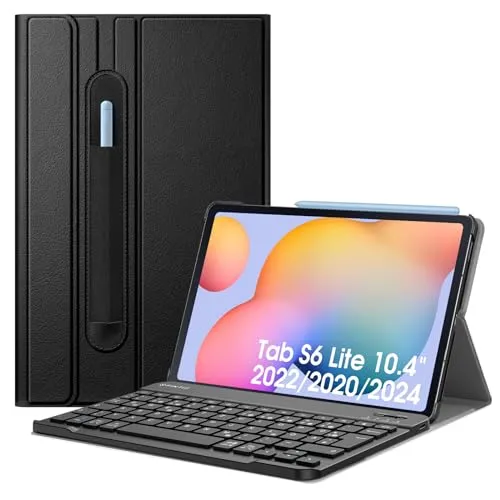 FINTIE Tastatur Hülle für Samsung Galaxy Tab S6 Lite 10,4 Zoll - Gerätehüllen mit abnehmbarer deutscher Bluetooth-Tastatur, ideal für Arbeit und Freizeit. Schützt Ihr Tablet und bietet flexibles Arbeiten mit verstellbarer Halterung.