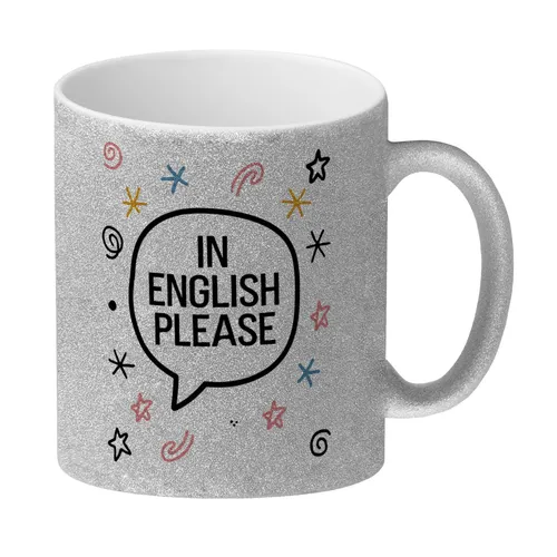 Sprechblase IN ENGLISH PLEASE Glitzer-Kaffeebecher