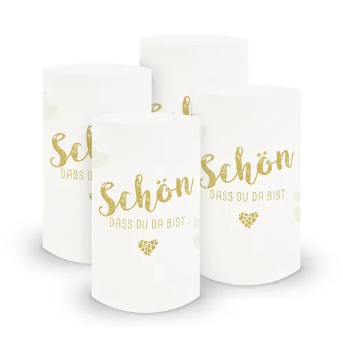 itenga 6x Windlicht Schön dass du da bist currygelb 10cm für Teelicht Tischdeko