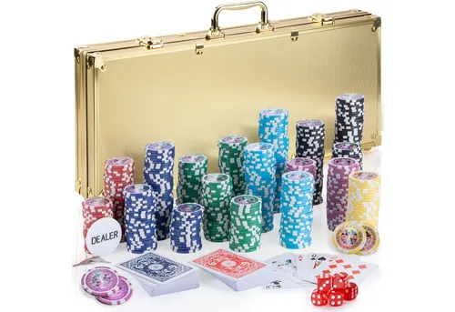 Profi Pokerkoffer Pokerset mit Poker-Chips & Karten in gold von Goods & Gadgets