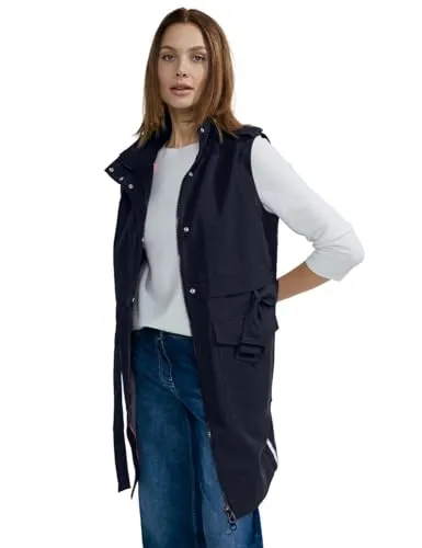 Longweste CECIL Damen Gr. L (42) - tiefblau - Funktionsjacke von CECIL mit Reverskragen, Zipper und praktischen Taschen. Die hüftbedeckende Weste aus pflegeleichtem Material ist ideal für einen stylishen Look und setzt Trends.