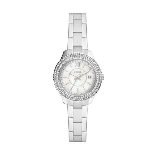 Fossil Damenuhr 30mm Stella ES5137 - Armbanduhren für Damen, elegante 30mm Quarz-Uhr mit Steinbesatz, 50m wasserdicht und stilvolles Edelstahlarmband in Silber.