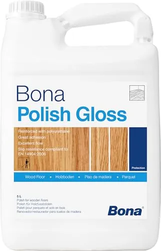 Bona Professional Polish Pflegemittel glänzend 5 Liter - Holzpflege zur Wiederherstellung des Glanzes, füllt Mikrokratzer auf und ist gebrauchsfertig. GREENGUARD-GOLD-zertifiziert für Sicherheit von Familie und Haustieren.