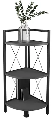 VCM Holz Metall Eckregal Insasi 2 Anthrazit - Bücherregal im Industrie Design, ideal zur platzsparenden Aufbewahrung mit 2 Fächern. Perfekt für das stilvolle Dekorieren von Wohnräumen.