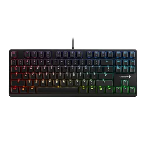 CHERRY G80-3000N RGB TKL - Kabelgebundene Gaming-Tastatur - Mechanische Tastatur ohne Ziffernblock mit leisen CHERRY MX SILENT RED Switches, ideal für Gamer und Vielschreiber. Lebendige RGB-Beleuchtung mit über 16 Mio. Farben und nützlichen Gaming-Funktionen.