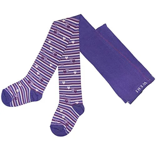 Weri Spezials Baby und Kinder Strumpfhose für Mädchen Baumwolle mit verschiedenen Herzen Designvariationen (110-116, Lila Herzen-Ringel)
