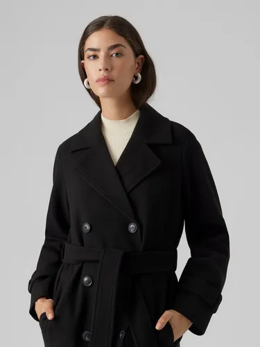 VERO MODA VMFORTUNEVEGA Damenmantel - Eleganter knielanger Damenmantel mit zweireihiger Knopfleiste und Gürtel, ideal für stilvolle Auftritte in der Übergangszeit.
