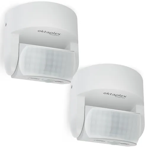 Oktaplex Bea 2er Set Bewegungsmelder Aussen 230V IP65 schwenkbar 180° & 360° Bewegungssensor 12m Reichweite 230V Weiss Aufputz Infrarot-Sensor