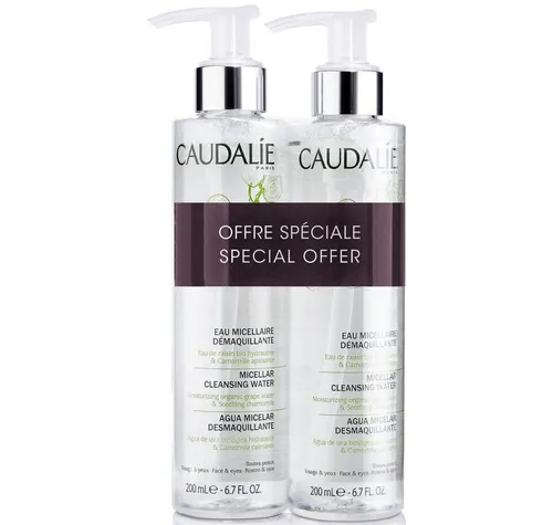 Caudalie Set Duo Cleansing Micellar Water - Gesichtspflege, sanfte Reinigung für alle Hauttypen mit 2 praktischen 200 ml Flaschen, perfekt für die tägliche Pflege.