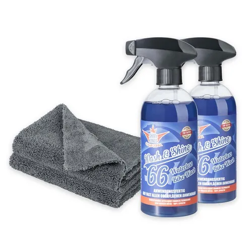 Shinykings Wash & Shine BIKE - Schnellreiniger für Zweiräder - Reinigungsmittel mit 2 x 0,5 Liter und 2 Spezialtüchern, ideal für eine effektive und schonende Reinigung Ihres Bikes.