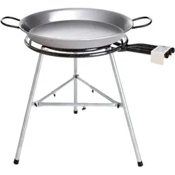 Paella World Comfort Line Set 6 mit Brenner und Paella-Pfanne Ø 60/90 - Dreibein- & Schwenkgrills, ideal für authentische Paella-Zubereitung im Freien mit robustem Stahl und großem Durchmesser für gesellige Anlässe.