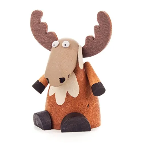 Elch sitzend, Figur aus Holz, Weihnachtsdeko von DREGENO SEIFFEN 7 cm – Original erzgebirgische Handarbeit