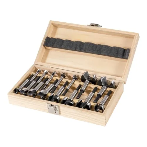 STIER Forstnerbohrer-Set 15-teilig, Durchmesser 10-50 mm - Forstnerbohrer für Hart- und Weichholz, ideal für präzise Blindlöcher und langlebig durch hochwertigen C45 Stahl.