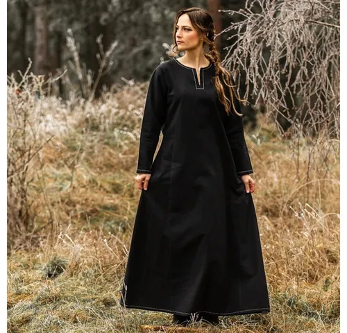 Leonardo Carbone® Damen Kleid Wikinger Unterkleid Helga | Elegante Stickereien | Perfekt für Karneval und Cosplay | 100% Baumwolle Schwarz 2XL - Entdecke das Wikinger Unterkleid Helga aus hochwertiger Baumwolle. Mit kunstvollen Stickereien und fließender Silhouette ist es ideal für Mittelalter-Events, LARP und Kostümpartys. Genieße Komfort und Stil bei deinem nächsten Abenteuer!