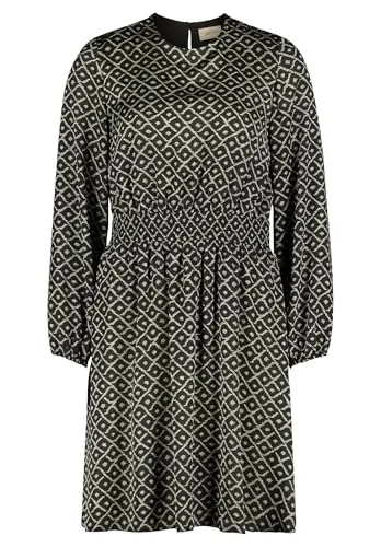 Wickelkleid CARTOON – Feminin und Figurumspielend - Damenkleid in Khaki/Schwarz mit elegantem V-Ausschnitt und verspieltem Druckdesign. Ideal für kühlere Tage, aus pflegeleichtem Material für hohen Tragekomfort.