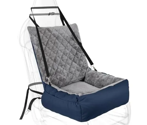 SIVEIS Hunde Autositz für Kleine Hunde, Hundesitz Auto mit rutschfeste Unterseite, Aufbewahrungstasche und Anschnallgurt, geeignet für Rück- und Vordersitz (Blau)