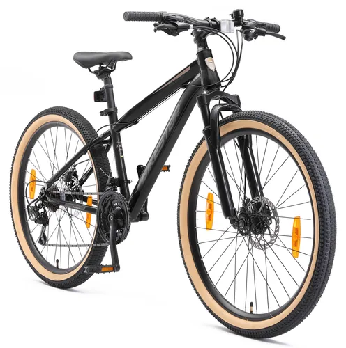 BIKESTAR Hardtail Mountainbike 21 Gang Shimano, 26 Zoll Reifen, 15 Zoll Rahmen | Schwarz - STABIL & SICHER: Robuster Stahlrahmen, ideal für Schule und Freizeit. 21 Gang Shimano Schaltung für müheloses Fahren und mechanische Scheibenbremsen für zuverlässige Kontrolle. Perfekt für eine Körpergröße ab 150 cm.