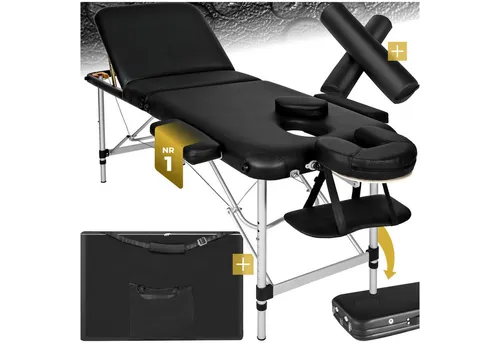 TecTake 3 Zonen Massageliege-Set mit 5cm Polsterung und Aluminiumgestell - schwarz - Massageliegen für Entspannung und Komfort mit hochwertigem Schaumstoffpolster und klappbarem Design für einfachen Transport. Ideal für mobile Anwendungen und Therapiesitzungen.