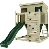 OutdoorToys Spielturm - Hochwertiger Spielturm aus Holz in Dunkelgrün, ideal für Kinder ab 3 Jahren. Fördert die motorischen Fähigkeiten und bietet stundenlangen Spielspaß im eigenen Garten.
