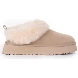 Ugg Tazzelle Hausschuhe Beige EU 39 - Wanderschuhe mit ultra-plüschigem Wildleder, Lammfell-Innenfutter und leichter EVA-Plateausohle für optimalen Komfort und Stil, ideal für drinnen und draußen.