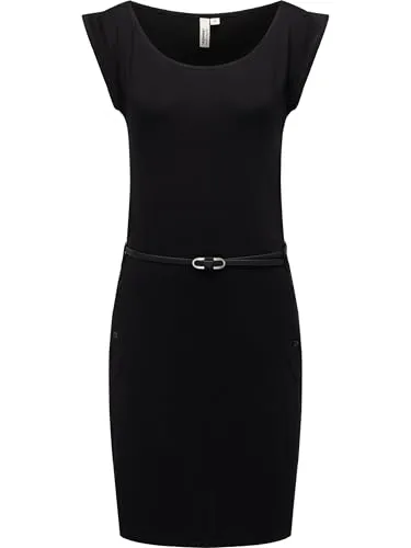 Ragwear Damen Kurzarm Sommerkleid kurzes Minikleid mit schmalem Taillen-Gürtel und Taschen Tagg YOUMODO Black Gr. M