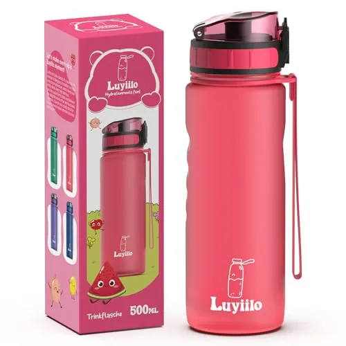 Luyiilo Kinder-Trinkflasche 0,5l, BPA-Frei, Fruchteinsatz, Spülmaschinenfest, perfekt für Schule, Kindergarten, Sport, Rosa