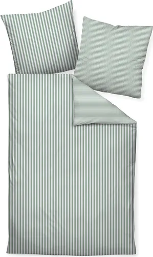 Janine Wendebettwäsche modernclassic 3912 - 100% Baumwolle, Mako-Satin, 2-teilig, Streifen Design in Salbeigrün - Bettwäsche Set aus 100% Baumwolle, Mako-Satin, mit praktischem Reißverschluss. Pflegeleicht und bügelfrei, ideal für einen modernen Schlafbereich.