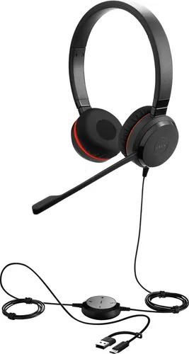 Jabra Evolve 30 II - USB-A/USB-C schnurgebundenes Dual Headset für Microsoft Teams - Headset mit geräuschunterdrückendem Mikrofon für klare Kommunikation und vielseitige Anschlussmöglichkeiten - ideal für effizientes Arbeiten im Büro oder Home Office.