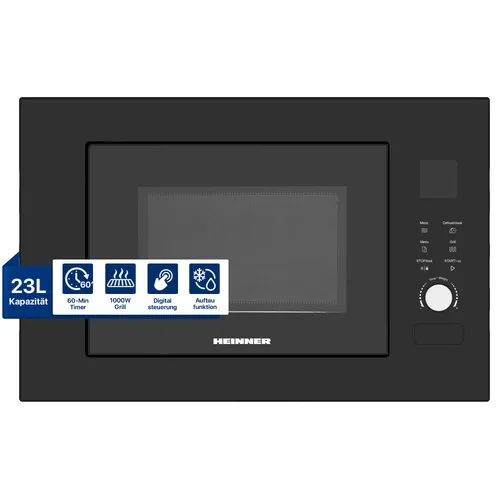 Heinner HMW-BI2360BK Einbau-Mikrowelle 23L, 800W, Grill, Schwarz