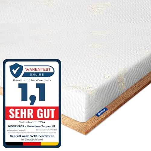 Newentor® Matratzen Topper 180x200cm H2 - Matratzentopper 180x200cm, ergonomische Unterstützung für erholsamen Schlaf und OEKO-TEX zertifiziert, ideal für Allergiker und empfindliche Personen.