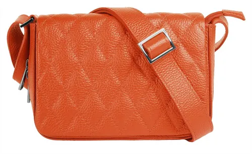 Henkeltasche CLUTY - Damen Leder Umhängetasche, orange, Made in Italy - Elegante Handtasche aus echtem Leder im Stepplook, erweiterbar mit Reißverschlussboden - perfekt für den Abend oder besondere Anlässe.