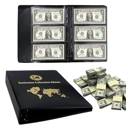Münzalbum Papier 60 Taschen,29x24cm Euros Münzen Sammelalbum,PU Leder Banknoten Album zum Sammeln von Münze Banknoten Stempel Konzertkarten Aufbewahrung,Schwarz