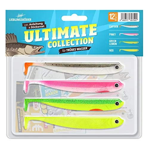 Lieblingsköder 4 Gummifische zum Zanderangeln mit Gummifisch 12,5 cm, Farbe Lieblingsköder:Ultimate Collection trübes Wasser