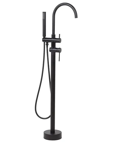 Badewannenarmatur freistehend schwarz matt Tugela - Elegante freistehende Badewannenarmatur aus solidem Messing und Edelstahl in mattem Schwarz. Mit praktischen Funktionen wie Einhebelhandmischer und Standhandbrause, ideal für moderne Badezimmer.