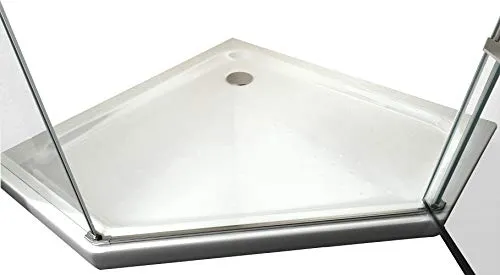 BERNSTEIN Duschtasse Fünfeck 100x100 cm Duschwanne aus Acryl Fünfeckiges Duschbecken in Weiss mit Ablaufgarnitur Flache Bauhöhe