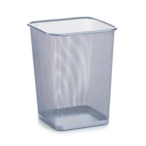 Basera Papierkorb Mülleimer für Büro, Bad, Jugendzimmer & Kinderzimmer 25,5 Liter, 26,8 x 26,8 x 35,5 cm, Metallgeflecht, quadratisch (silber)