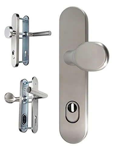 Edelstahl Haustür Schutzbeschlag 1587 L-Form HS-92 mm ES1 mit ZA Türdrücker - Türklinken: Robuster Edelstahl Schutzbeschlag mit Kernziehschutz, ideal für Haustüren mit 64-75 mm Stärke, geprüft nach DIN 18257 für höchste Sicherheit.