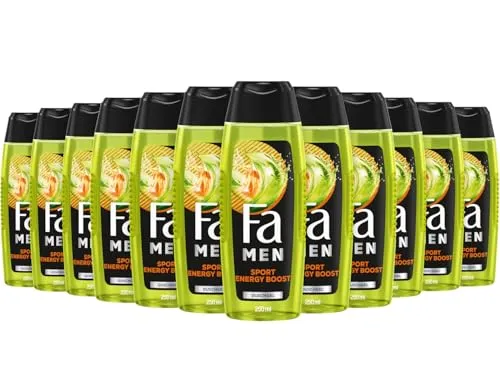 Fa MEN Sport Energy Bosst Double Power Boost Body & Hair (12x 250ml) 3in1 Formel für Körper, Haar & Gesicht, Aktiviere deinen Körtper, Geist & Sinne mit dem erfrischenden Duft von Guarana & Ginseng
