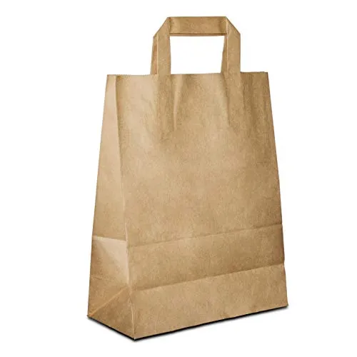 Papiertüten Braun mit Flach-Henkel I 250 Stk. 18+08x22cm I Papiertragetasche für Einzelhandel, Hochzeit, Geburtstag, TO-GO I Geschenktüten aus Kraftpapier I HUTNER