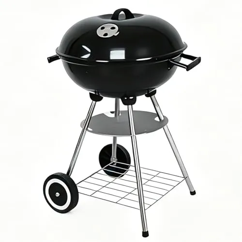 LQWELL Holzkohlegrill Compact Kettle – Tragbarer Grill mit 41,5 cm Grillfläche - Kompakter Holzkohlegrill für Balkone und Picknicks. Mit einstellbarer Luftzufuhr für optimale Temperaturkontrolle und leichtem Transport dank Doppelrädern. Ideal für genussvolle Grillabende im Freien.