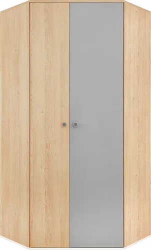 Eckkleiderschrank aus Eiche und Weiß, 90x190x90 cm - Praktischer Eckkleiderschrank für Schlafzimmer mit Kleiderstange und modernem Design. Ideal zur optimalen Raumnutzung und für stilvolle Ordnung.