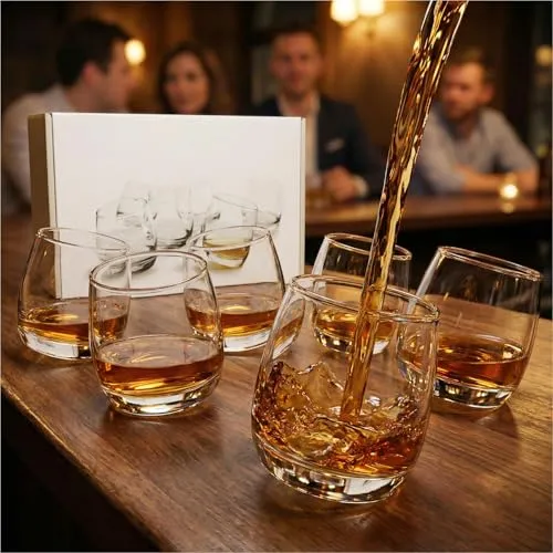 Gravidus Whiskygläser-Set mit 6 edlen Wackelgläsern - Whiskeygläser, mundgeblasen und mit rundem Boden für ein unvergleichliches Aroma-Erlebnis, ideal zum Verschenken und für gesellige Abende.